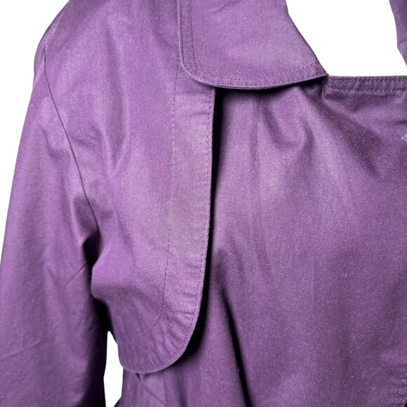 Womens M Vintage Purple Double-Breasted Mid Trench Coat belted plaid lining - Picture 7 of 11